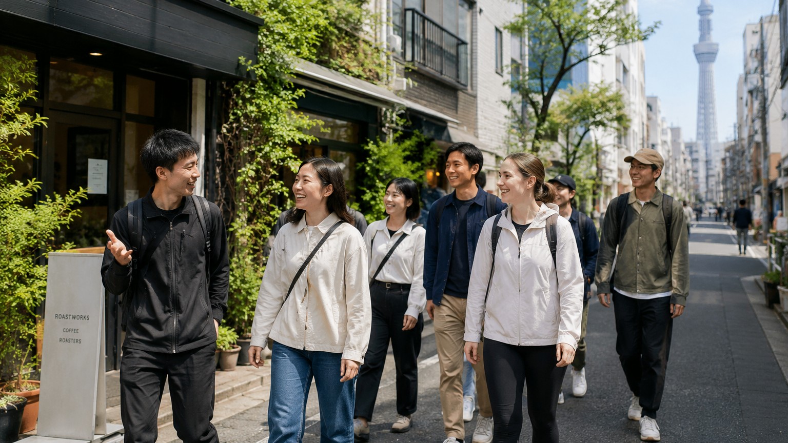 浅草・蔵前周辺を街歩きする参加者のイメージ